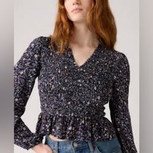 Lea & viola smocked long sleeve floral blouse excellent condition